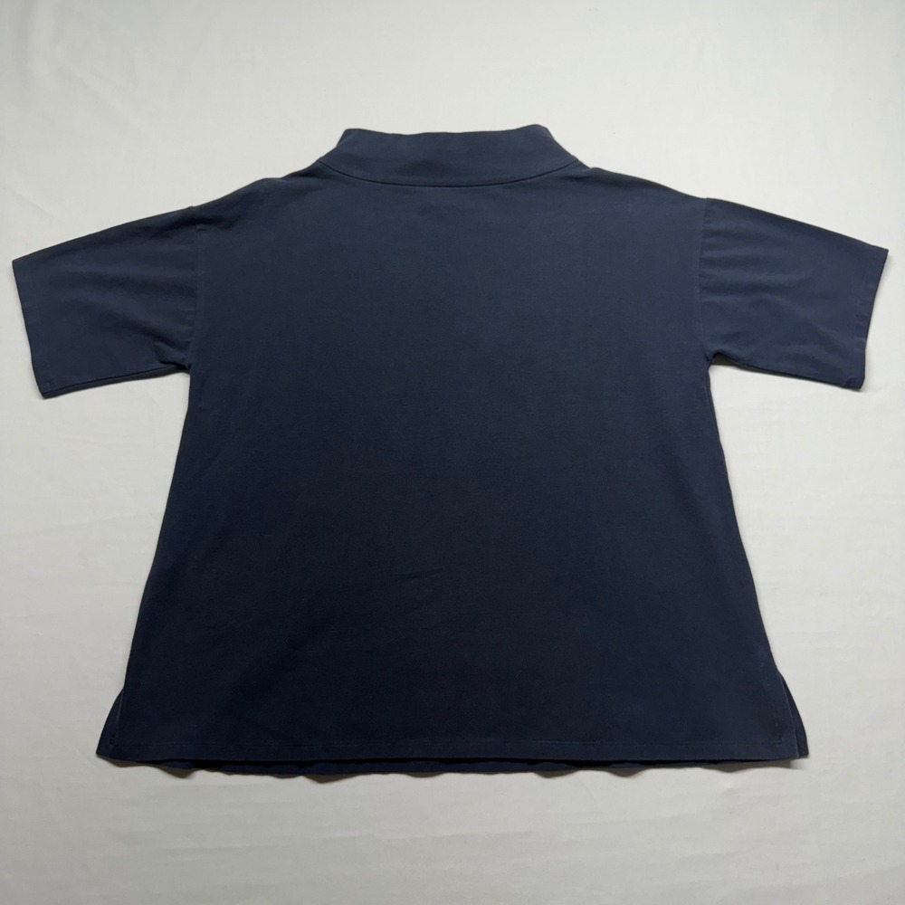 Eileen Fisher Organic Cotton Mock Neck Boxy Top Navy Relaxed‎ XXS